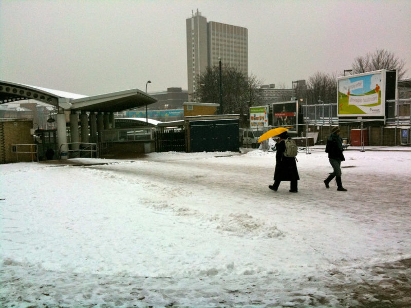 Lewisham Station in the snow