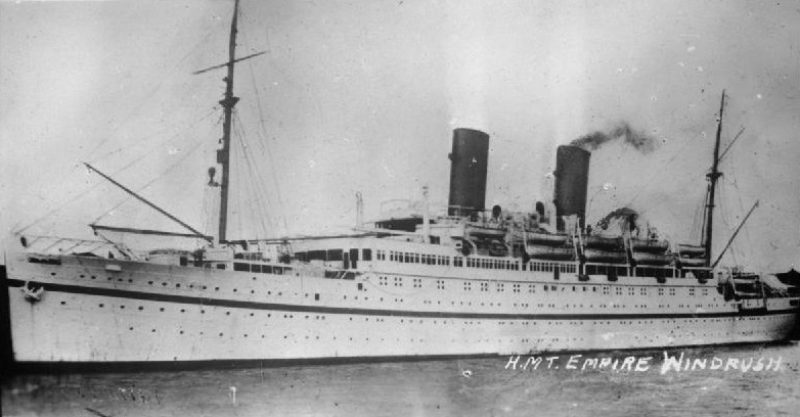 Black and white image of SS Empire Windrush 