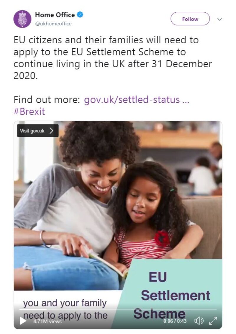 Home Office tweet about the EU settlement scheme