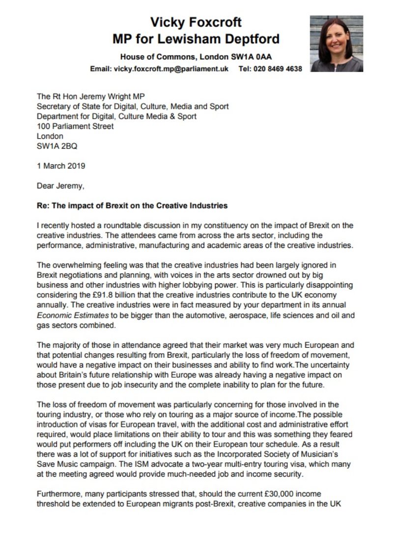 Letter to the minister- first page