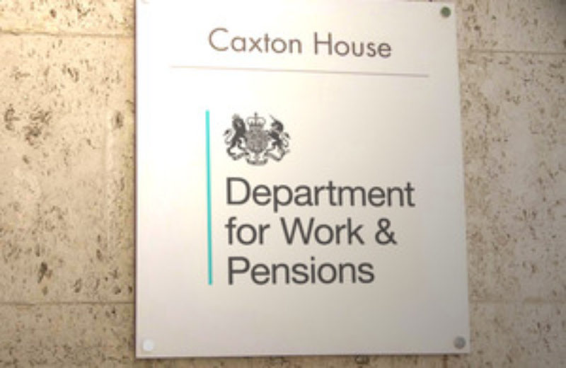 Photo of Department of Work and Pensions sign at the entrance to Caxton House.