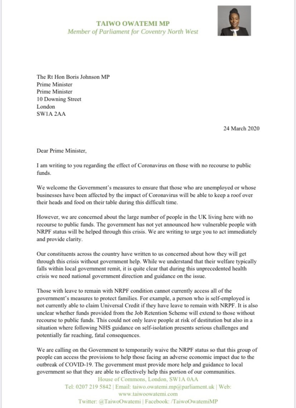 Letter to PM 1