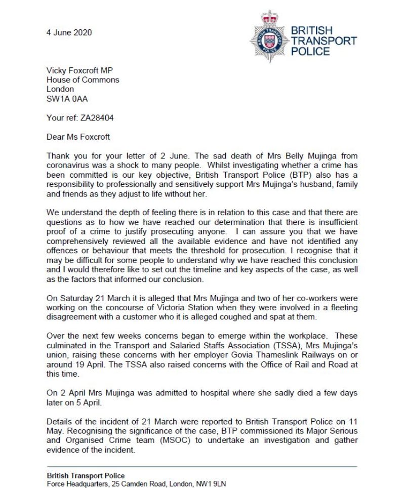 Response from BTP (page 1)