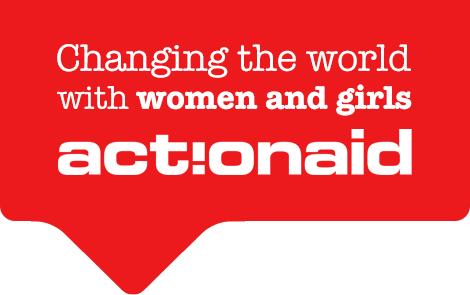 Actionaid logo and campaign slogan: "Changing the world with women and girls"