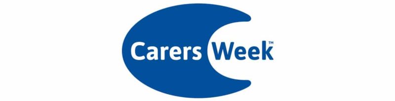 Carers Week Logo in blue and white