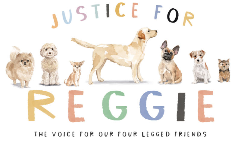 Justice for Reggie logo of 5 dogs painted in watercolours