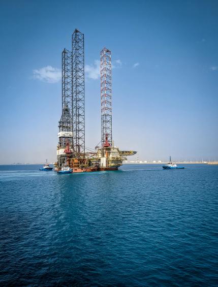 Image of an oil rig at sea