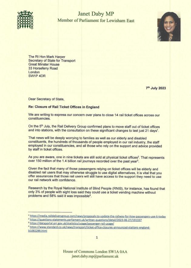 Letter to the Department for Transport - Page 1