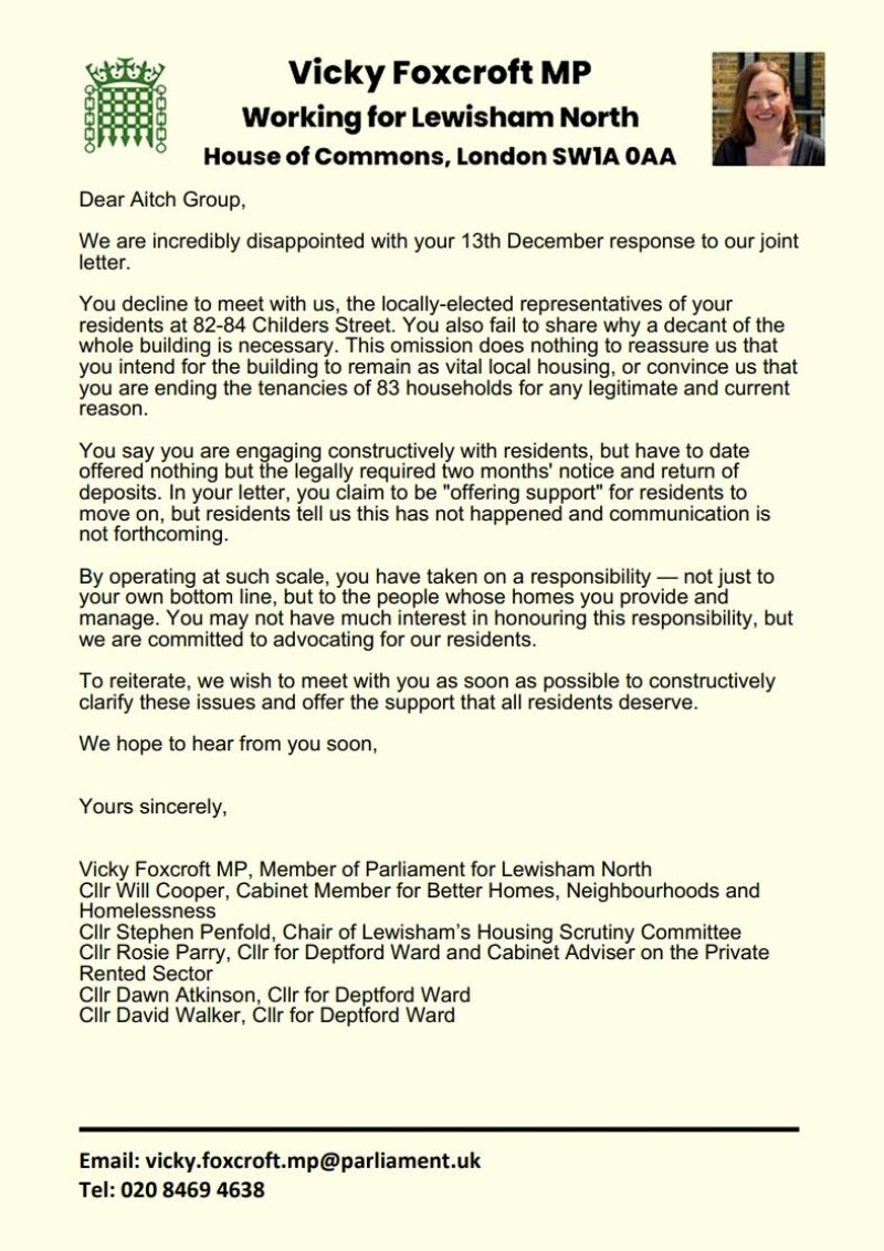 Second Letter to Aitch Group from Vicky and Councillors